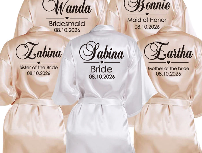Nome personalizzato Data Accappatoio da sposa Abito da sposa in seta sintetica Sposa Damigella d'onore Abiti da sposa Donna Addio al nubilato