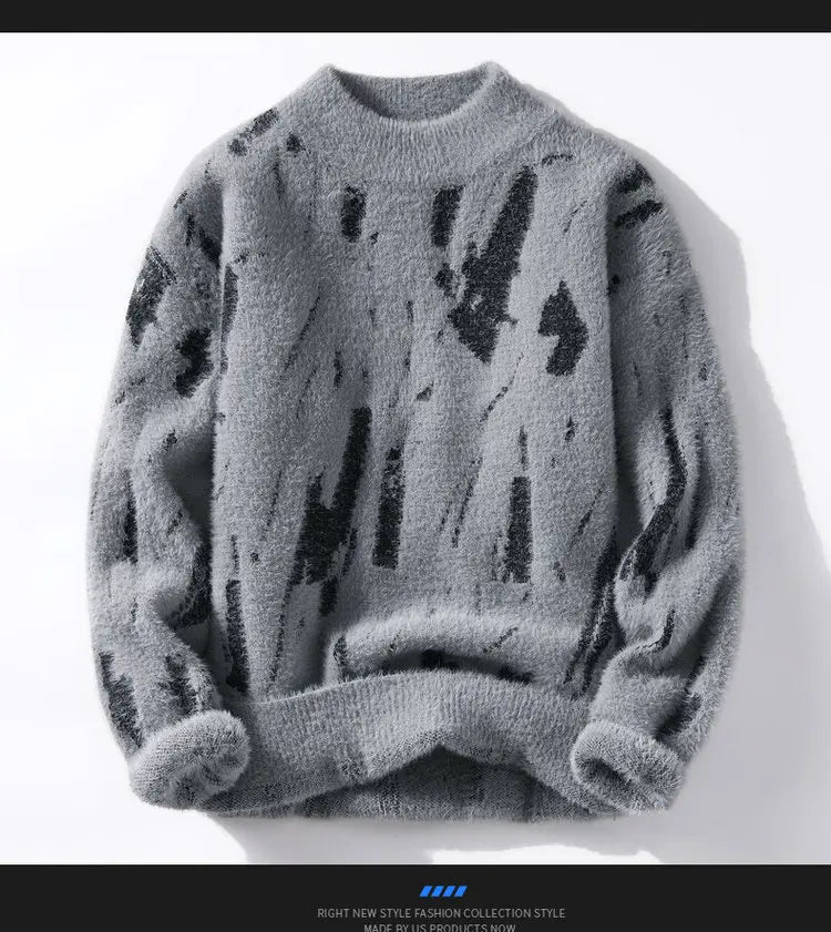 Men Round Neck Pullovers Long Sleeve Jumpers Print Knitted Sweater Slight Strech Regular Casual Simple Thick Winter 2025