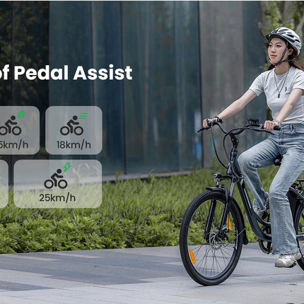 Bicicletta Elettrica Urbana Foride B1, Motore 250W, Coppia 45Nm, Batteria 36V 15.6Ah, Autonomia 90km, 5 Livelli di Assistenza, Modalità Camminata 6km/h