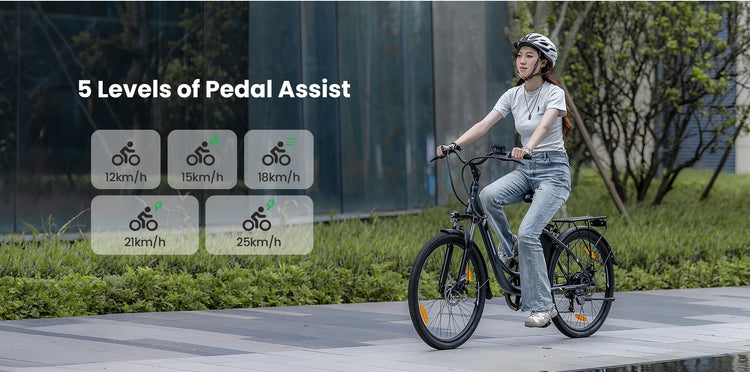 Bicicletta Elettrica Urbana Foride B1, Motore 250W, Coppia 45Nm, Batteria 36V 15.6Ah, Autonomia 90km, 5 Livelli di Assistenza, Modalità Camminata 6km/h