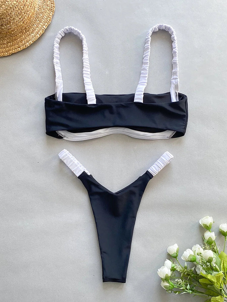 Splicing Micro Perizoma Bikini Donna Costumi da bagno a fascia Costume da bagno femminile Bikini a due pezzi Costume da bagno con taglio alto Swim Lady platinumshop