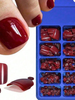 100Pc/Set Solid Color Simple Foot Fake Nails Artificial Red Fake Acrylic Nails Press On Toenails Art Tips Gluing Manicure Tool 2028