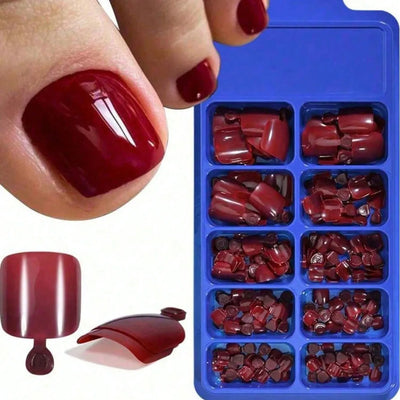 100Pc/Set Solid Color Simple Foot Fake Nails Artificial Red Fake Acrylic Nails Press On Toenails Art Tips Gluing Manicure Tool 2028