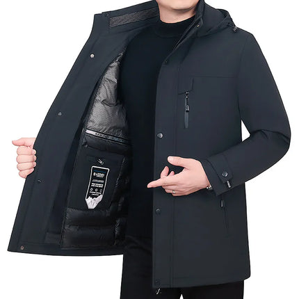 Men's Detachable Liner & Hat Puffer Coats Business Casual Hooded White Duck Down Jackets 2026 Winter Outwear Windproof Top Parka