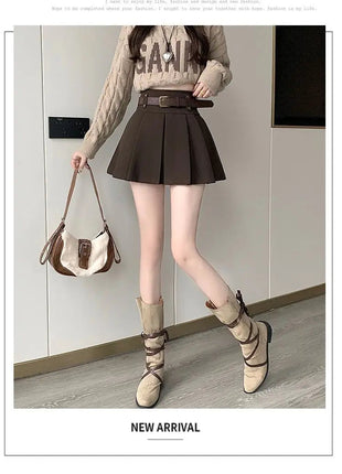 Autumn and Winter 2025 New High-waisted A-line Skirt College Style Sweet Versatile Woolen Pleated Skirt PlatiNum