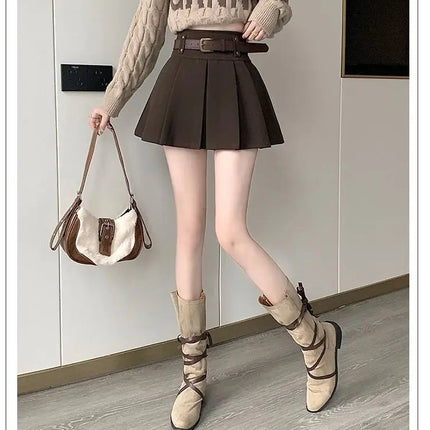 Autumn and Winter 2025 New High-waisted A-line Skirt College Style Sweet Versatile Woolen Pleated Skirt PlatiNum