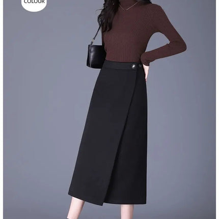 Women's Woolen Autumn and Winter New Style Elegant One-piece Unique and Stylish Straight Tube Slit Hugging Skirt PlatiNum