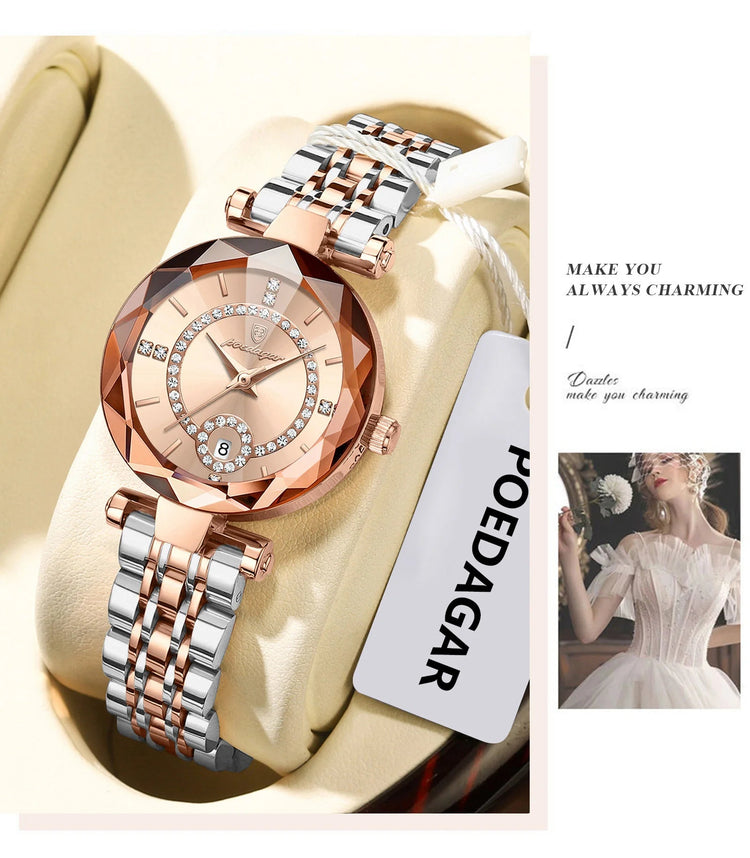 POEDAGAR Orologio da polso originale alla moda per donna Orologio da donna al quarzo con data in acciaio inossidabile impermeabile Orologi da donna casual di lusso platinumshop