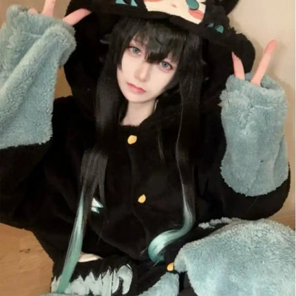 Demon Slayer Kanroji Mitsuri Tokito Muichiro Women Autumn Winter Loungewear Coral Fleece Robe  Love Hashira Cosplay Home Pajamas