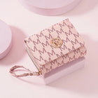 Fashionable Letter Printed Tri-Fold Compact Ladies Wallet Retro Style Card Holder PU Leather Synthetic Interior Daily Use PlatiNum