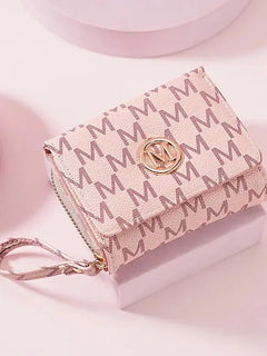 Fashionable Letter Printed Tri-Fold Compact Ladies Wallet Retro Style Card Holder PU Leather Synthetic Interior Daily Use