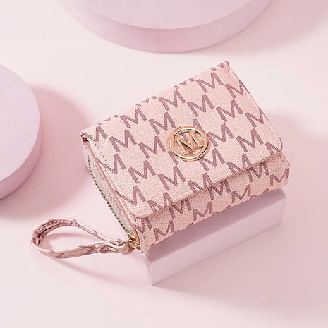 Fashionable Letter Printed Tri-Fold Compact Ladies Wallet Retro Style Card Holder PU Leather Synthetic Interior Daily Use PlatiNum