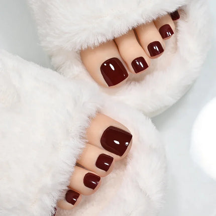 22Tips Red Christmas Baking Free Toenail Sticker Glossy Solid Color Self-adhesive Toe Nail Strips Festival Full Cover Foot Wraps2028