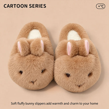 Cute Brown Bunny Plush Slippers Women Winter Warm Rebound Soft Sole House Shoes Indoor Fuzzy Non-Slip Comfortable Home Footwear