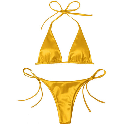 Sexy 13 colori Halter Satin Bikini brasiliano Donna Costumi da bagno Costume da bagno femminile Bikini a due pezzi Bagnante Costume da bagno Swim V4966 platinumshop