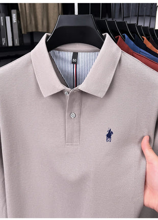 Polo à manches longues de marque haut de gamme 100 % coton, nouveau t-shirt décontracté à revers pour homme d'affaires, confort de luxe avec broderie Paul poney