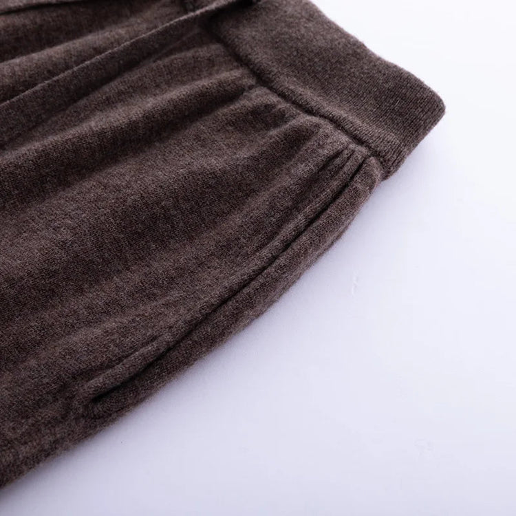2024 Autumn And Winter New 100% Pure Wool Flat Small Foot Pants Women Loose High Waist Lean Knitted Cashmere Bunched Foot Pants PlatiNum