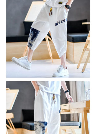 Pantaloni Kimono giapponesi da uomo in cotone traspirante Samurai Abbigliamento Pantaloni da uomo Stampa allentata Pantaloncini Harem retrò Pantaloni Hip Hop Harajuku