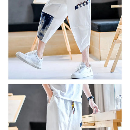 Pantaloni Kimono giapponesi da uomo in cotone traspirante Samurai Abbigliamento Pantaloni da uomo Stampa allentata Pantaloncini Harem retrò Pantaloni Hip Hop Harajuku