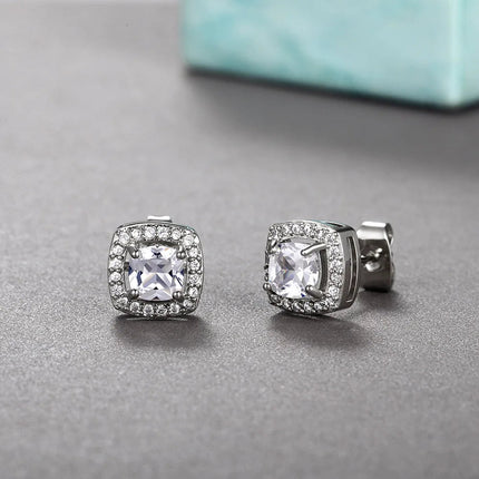 ZAKOL Classic White Square CZ Orecchini Della Stud Per Le Donne Squisite Rotondo Cubic Zirconia Cristallo Orecchini Regalo platinumshop