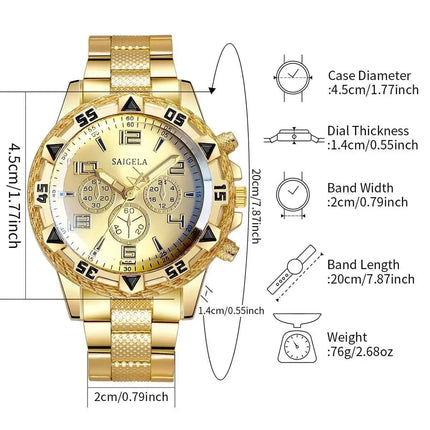 3 pz/set moda quadrante grande orologio al quarzo da uomo orologi da uomo d'affari di lusso collana braccialetto set Reloj Hombre (senza scatola) platinumshop