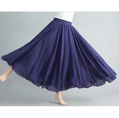 nuove gonne lunghe in cotone di lino da donna 2020 gonne lunghe a pieghe in vita elastica spiaggia Boho gonne estive vintage Faldas Saia