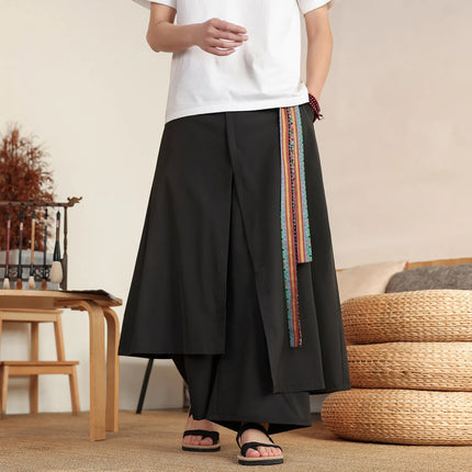 Pantaloni Eleganti da Uomo Stile Nepal, Gamba Larga, Vita Alta, Leggeri e Sottili, con Patchwork Irregolare, Moda Streetwear