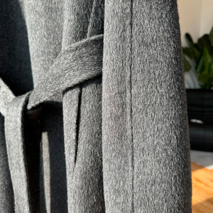 Korean Fashion Dark Gray Stand Collar 100%Wool Coat Women Long Winter Jacket
