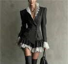 Chic Patchwork Lace Blazer Dress Women Autumn Winter Commute Lapel Long Sleeve Slim Fit Mini Dresses Double Breasted Suit Dress