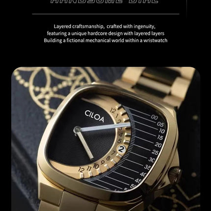 CILOA retro square watch men's light luxury gift 2025 new stainless steel strap gold waterproof men quartz watch brand authentic
