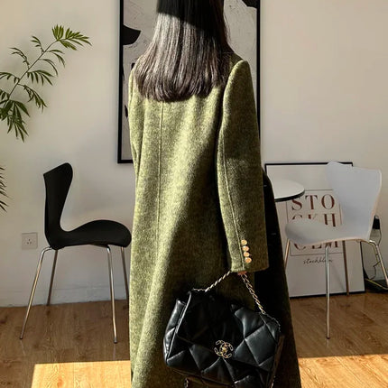 High-end Thick Double-sided Wool Coat Female Fashion Long  Autumn Winter Lapel Double Breasted Wool Coat Women Loose Outerwear