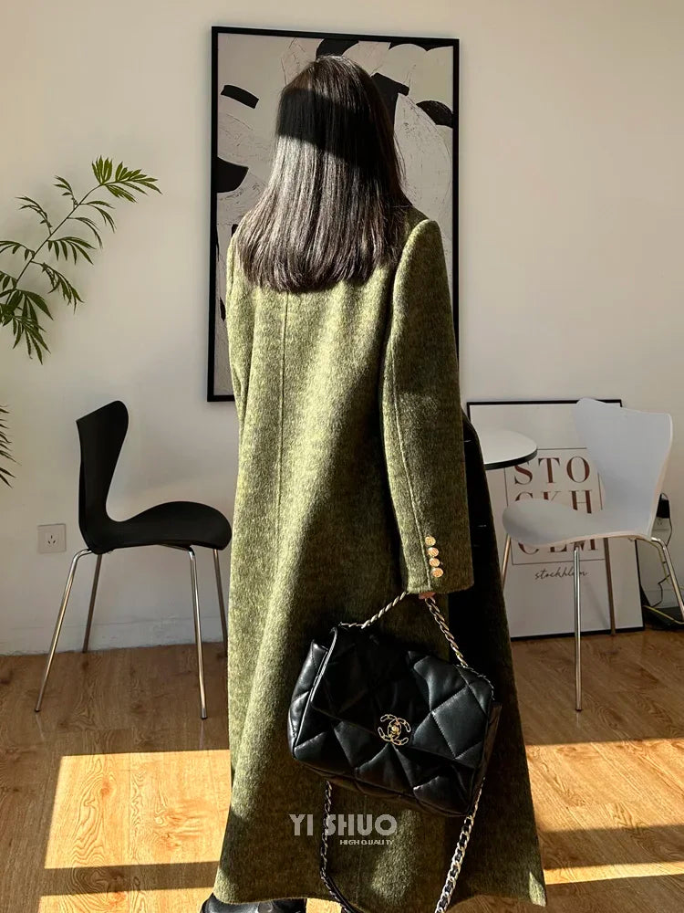 High-end Thick Double-sided Wool Coat Female Fashion Long  Autumn Winter Lapel Double Breasted Wool Coat Women Loose Outerwear