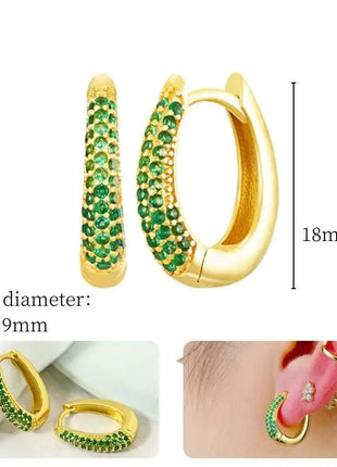 925 Sterling Silver Needle Green Zircon Gold Earrings Heart Hoop Earrings for Women Delicate Stud Earrings Luxury Jewelry Gifts PlatiNum