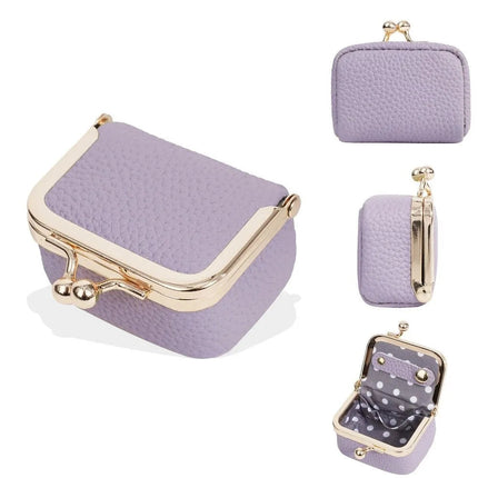 Genuine Leather Kiss Lock Coin Purse Solid Color Multifunctional Leather Jewelry Bag Mini Square Small Item Bag Jewelry Storage PlatiNum