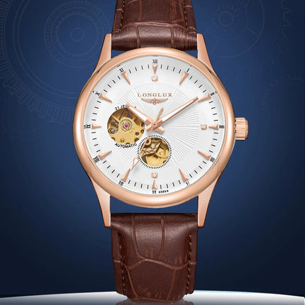 LONGLUX Automatic Watch Elegant Style Wholesale Mechanical Wristwatches Skeleton Rome Waterproof Mens Watch Men Gift