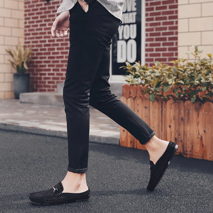 Nuove Ciabatte da Uomo alla Moda in Vera Pelle, Scarpe Casual Traspiranti con Design Traforato, Comode Slip-on per Guida, Mocassini da Uomo