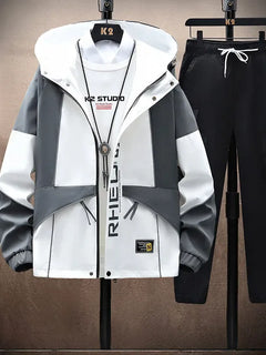 Men's Sets Sportswear Suit Hooded Colorblock Casual patchwork Hooded Jacket + Pants Suit Men's 2-piece Jogger Sweatshirt