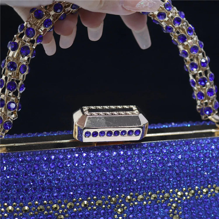 Popular In Nigeria Exquisite Evening Bags With Diamond Design Fashion Handle Clutch Rhinestone Embellished Long Chain Bag PlatiNum