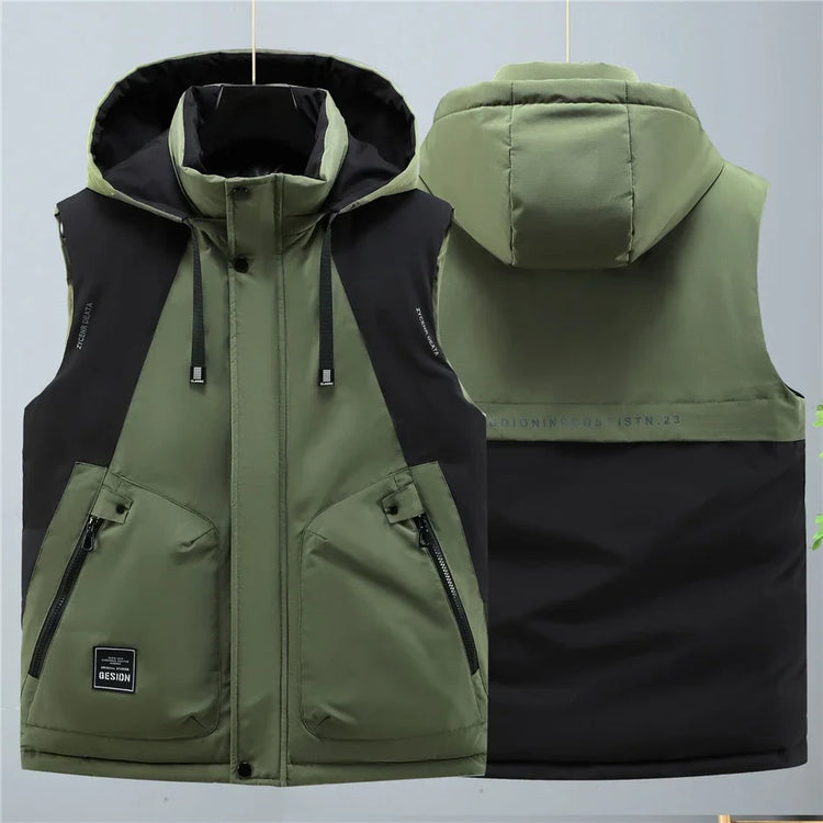 Autumn Winter Thick Vest Men Plus Size 8XL Cargo Vests Patchwork Sleeveless Jacket Fashion Casual Hooded Vest Male