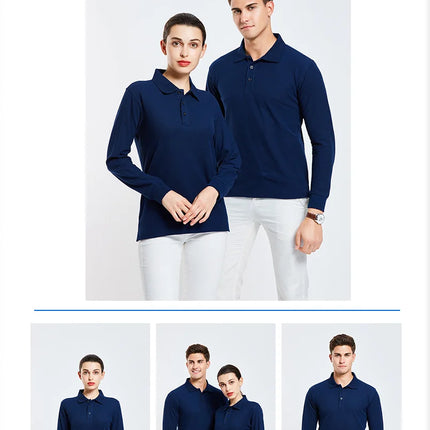 Long sleeve polo shirt in breathable cotton Personal Company Group Design Custom Logo print embroidery Casual men's and women's tops