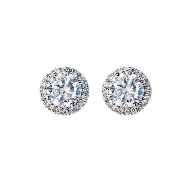 Korean 925 Sterling Silver Cute Round Crystal Stud Earrings for Women S925 Wedding Party Jewelry Gift Aretes De Mujer PlatiNum