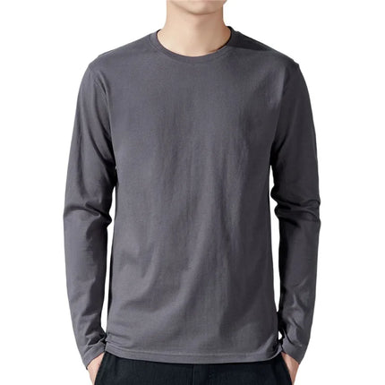 Men's T-Shirt Long Sleeve Solid Color Cotton Men's Clothing Full Sleeve for Spring and Autumn Undershirts