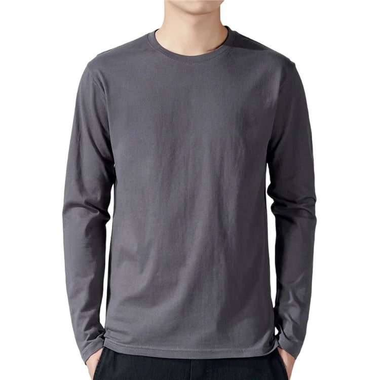 Maglietta per uomo T-Shirt a maniche lunghe in cotone tinta unita abbigliamento uomo manica intera per canottiere primaverili e autunnali