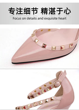 Scarpe tacco alto da donna estive in Europa e America Moda punta a punta bocca superficiale rivetto scava fuori sandali a spillo da discoteca platinumshop