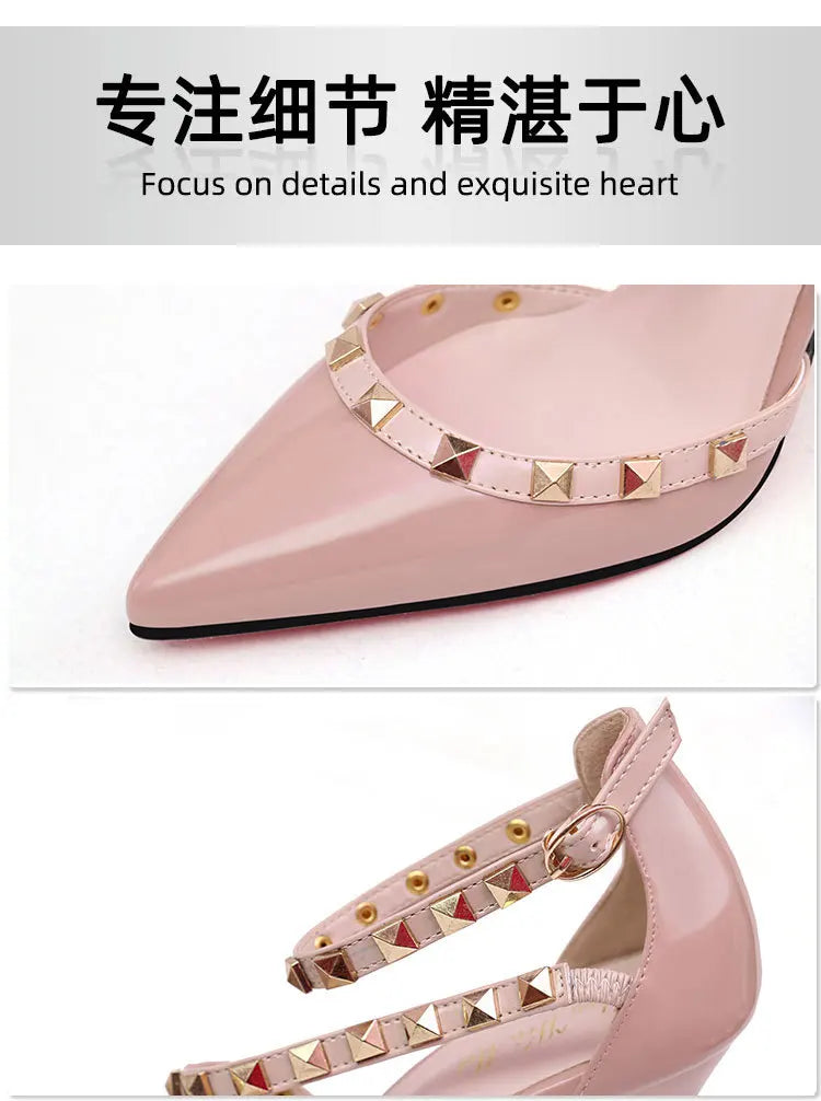Scarpe tacco alto da donna estive in Europa e America Moda punta a punta bocca superficiale rivetto scava fuori sandali a spillo da discoteca platinumshop