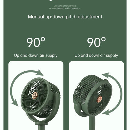 Ventilatore a circolazione d'aria, ventilatore da esterno, ventilatore da campeggio, ventilatore ricaricabile da pavimento, ventilatore da tavolo con altezza regolabile, regolazione a 5 velocità