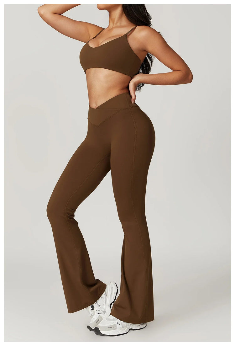Flare Leggings Yoga Pants Women Bell-bottoms Yoga Tights High Waist Fitness Pants Stretch Gym Workout Sports Push Up Leggings PlatiNum
