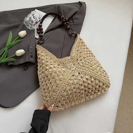 Women's Woven Straw Tote Bag Large Capacity, Summer Beach Vacation Bag, Fashionable Shoulder Bag for Commuting