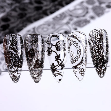 10 Sheets Lace Nail Foil White & Black Nail Stickers Design Transfer Foils Starry Sky Paper Nail Art Foil Decals for Nails Salon
