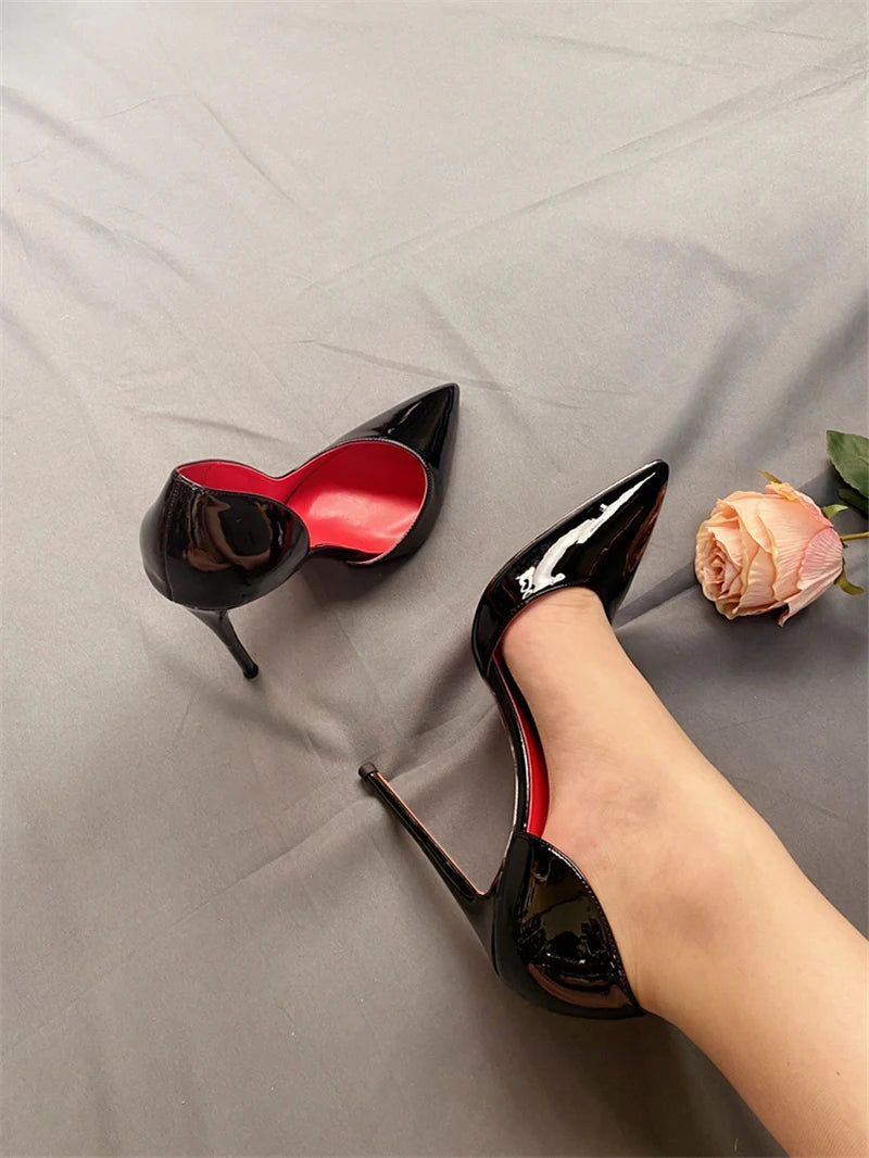 Classic Black Red High Heels Shoes Woman Pumps 12cm Tacones Pointed Toe Stilettos Sexy Deep Cleavage Wedding QKOU011 ROVICIYA